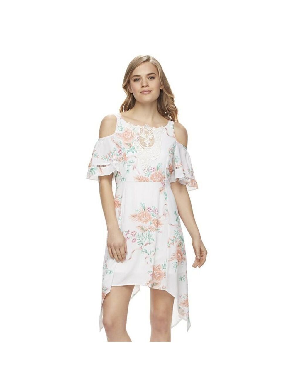 Disney Beauty and the Beast Floral Cold Shoulder Asymmetrical Hem Dress Medium